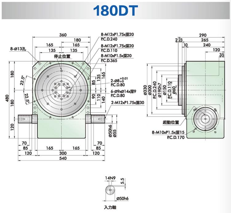 RU180DT-08-120-2R-S3-VW1DT型桌面凸轮分割器安装尺寸图纸